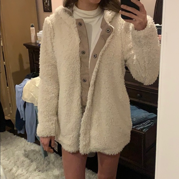 Free People Jackets & Blazers - Free People Sherpa and Knit Linear Coat, Ivory